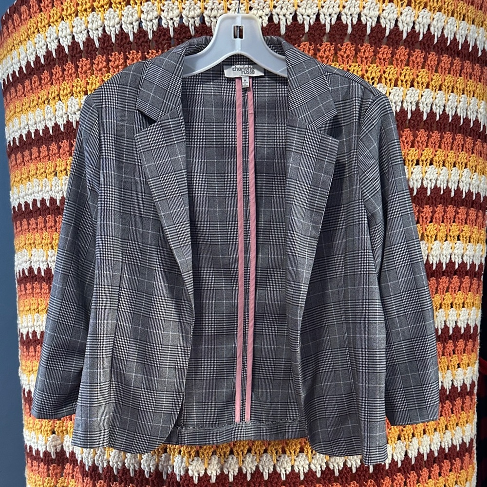 Charlotte Russe Gray and Pink Plaid Blazer